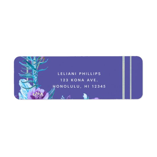 Ultra Violet Paars en Aqua Floral Chic Wedding Etiket (Voorkant)
