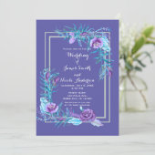Ultra Violet Paars en Aqua Floral Chic Wedding Kaart (Staand voorkant)