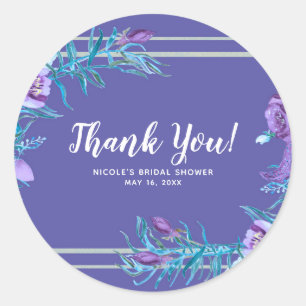 Ultra Violet Paars en Aqua Floral Chic Wedding Ronde Sticker