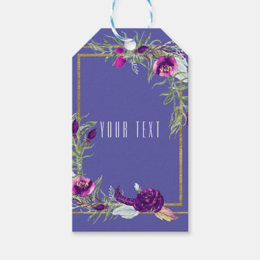 Ultra Violet Paars en Gold Floral Bohemian Favor Cadeaulabel (Voorkant)