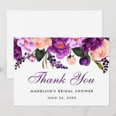 Ultra Violet Paars Floral Vrijgezellenfeest Bedank Kaart (Voorkant / Achterkant)