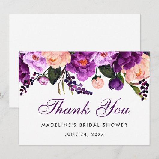 Ultra Violet Paars Floral Vrijgezellenfeest Bedank Kaart (Voorkant / Achterkant)