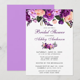 Ultra Violet Paars Floral Vrijgezellenfeest Invite Kaart