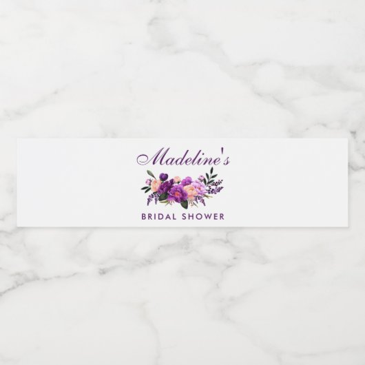 Ultra Violet Paars Floral Vrijgezellenfeest Waterfles Etiket (Enkel label)