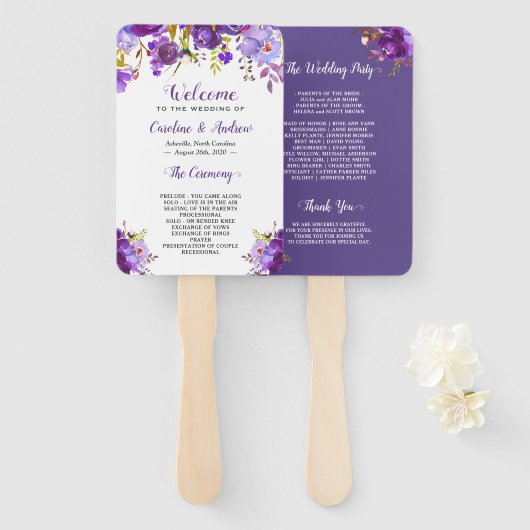 Ultra Violet Paars Floral Wedding Programme Handwaaier (Voorkant en achterkant)