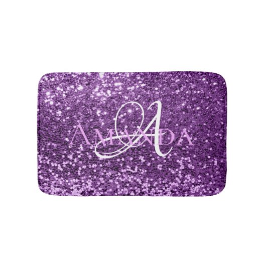 Ultra Violet Paars Glitter Name Monogram Badmat (Voorkant)