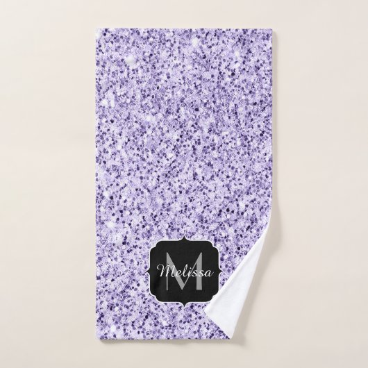 Ultra violet paars glitter spargel Monogram Bad Handdoek (Handdoek)