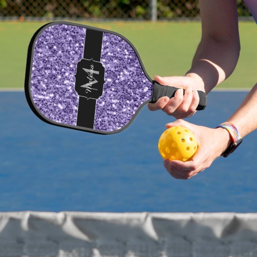 Ultra violet paars glitter spargel Monogram Pickleball Paddle (Insitu)