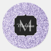 Ultra violet paars glitter spargel Monogram Ronde Sticker (Voorkant)