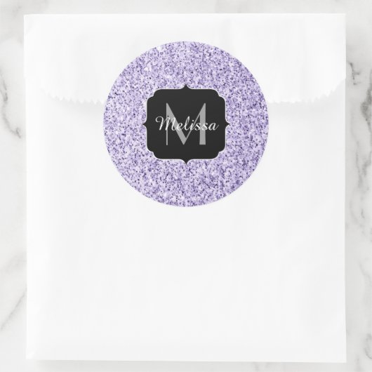 Ultra violet paars glitter spargel Monogram Ronde Sticker (Tas)
