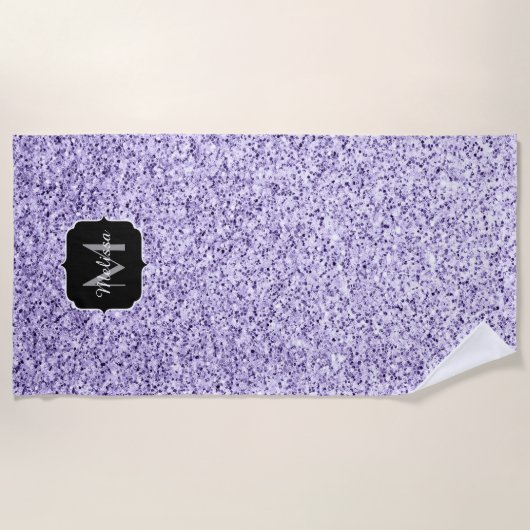 Ultra violet paars glitter spargel Monogram Strandlaken (Voorkant)