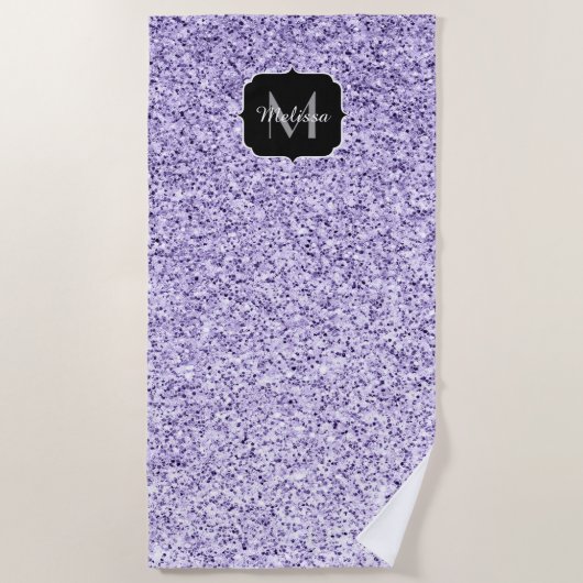 Ultra violet paars glitter spargel Monogram Strandlaken (Voorkant)