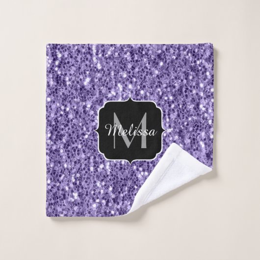 Ultra violet paars glitter sparken Monogram Bad Handdoek (Wasdoekje)