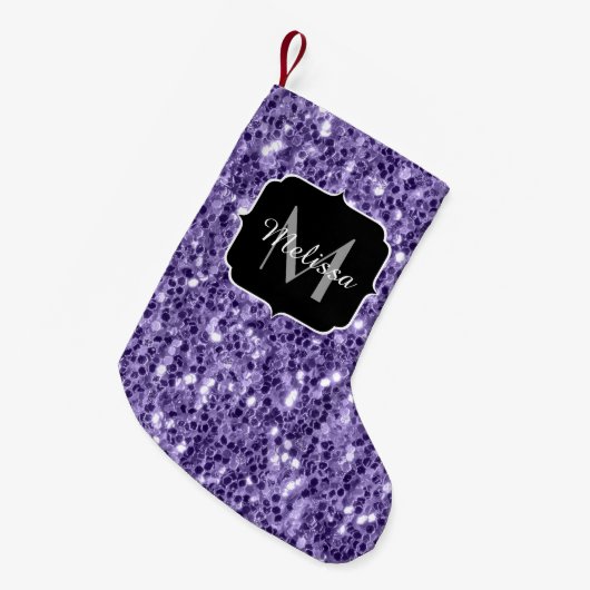 Ultra violet paars glitter sparken Monogram Kleine Kerstsok (Voorkant (Hangend))