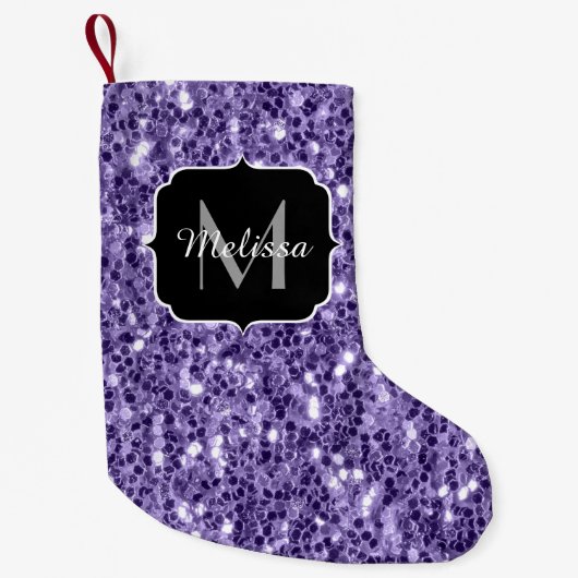 Ultra violet paars glitter sparken Monogram Kleine Kerstsok (Voorkant)