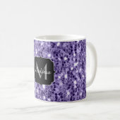 Ultra violet paars glitter sparken Monogram Koffiemok (Voorkant rechts)