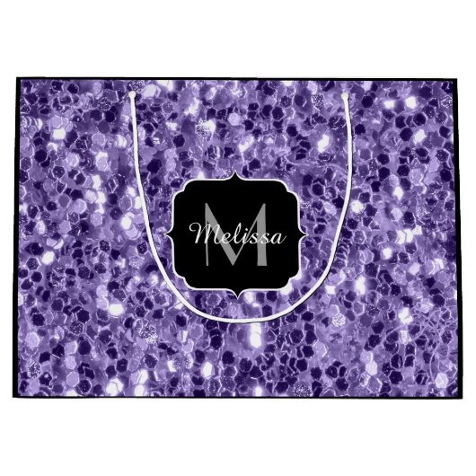 Ultra violet paars glitter sparken Monogram Large Cadeautasje (Voorkant)