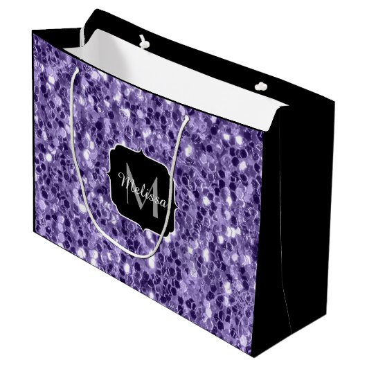 Ultra violet paars glitter sparken Monogram Large Cadeautasje (Voorkant Gekanteld)