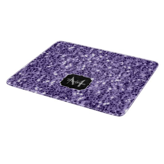 Ultra violet paars glitter sparken Monogram Snijplank (Hoek)