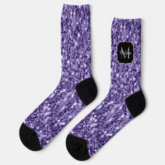 Ultra violet paars glitter sparken Monogram Sokken (Links)