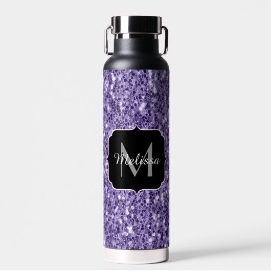 Ultra violet paars glitter sparken Monogram Waterfles (Voorkant)