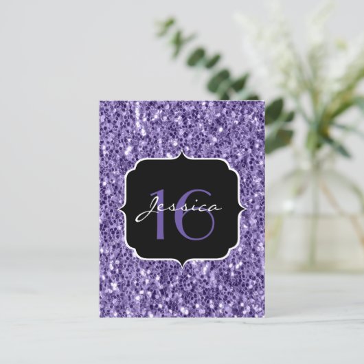 Ultra violet paars glitter sparkles Sweet 16 Briefkaart (Staand voorkant)