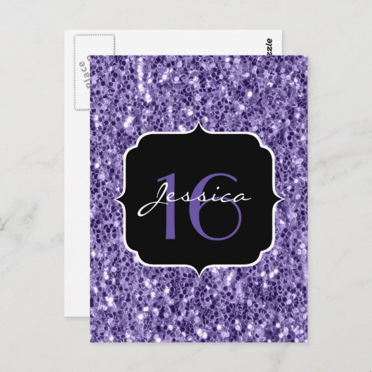 Ultra violet paars glitter sparkles Sweet 16 Briefkaart (Voorkant / Achterkant)
