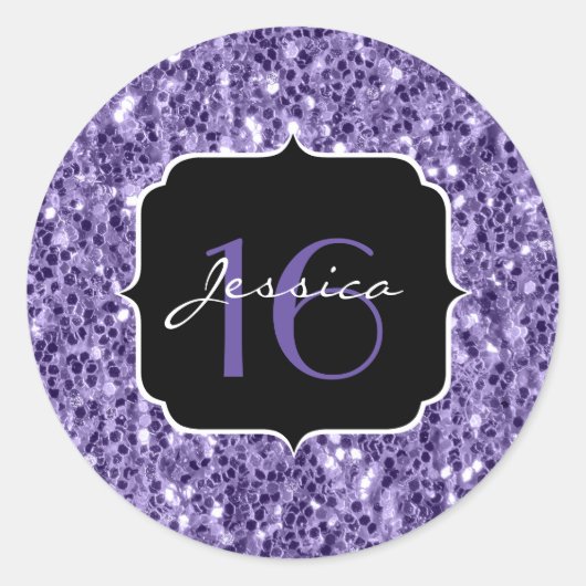Ultra violet paars glitter sparkles Sweet 16 Ronde Sticker (Voorkant)
