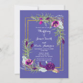 Ultra Violet Paars & Goud Bloem Boheem Huwelijk Kaart (Voorkant)