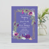 Ultra Violet Paars & Goud Bloem Boheem Huwelijk Kaart (Staand voorkant)