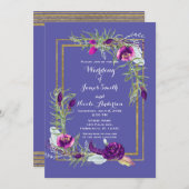 Ultra Violet Paars & Goud Bloem Boheem Huwelijk Kaart (Voorkant / Achterkant)