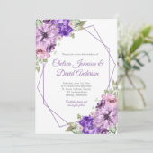 Ultra Violet Paars Roze Floral Geometric Wedding Aankondiging (Staand voorkant)