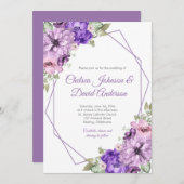 Ultra Violet Paars Roze Floral Geometric Wedding Aankondiging (Voorkant / Achterkant)