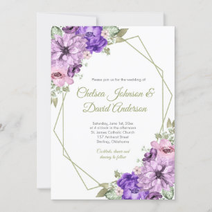 Ultra Violet Paars Roze Floral Geometric Wedding Aankondiging