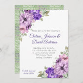 Ultra Violet Paars Roze Groene Bloemige Bruiloft Aankondiging (Voorkant / Achterkant)