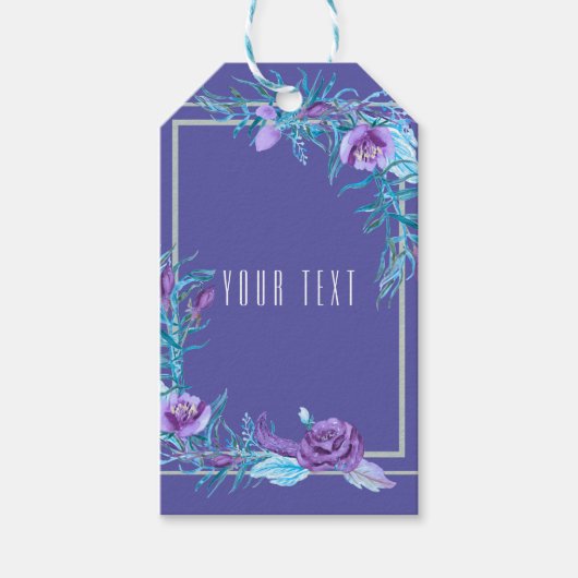 Ultra Violet Paarse Aqua Bloemen Chique Bruiloft F Cadeaulabel (Voorkant)