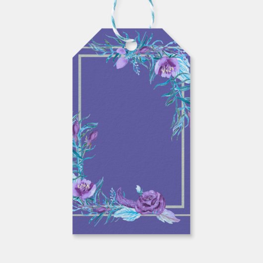 Ultra Violet Paarse Aqua Bloemen Chique Bruiloft F Cadeaulabel (Achterkant)
