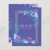 Ultra Violet Paarse Aqua Floral Chic Bewaar de dat Aankondigingskaart (Voorkant / Achterkant)