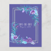 Ultra Violet Paarse Aqua Floral Chic Bewaar de dat Aankondigingskaart (Voorkant)
