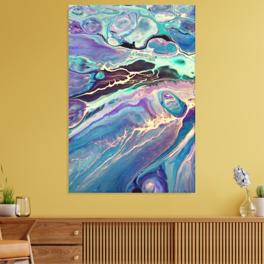 Ultra Violet Paarse Blauwe Marmeren Vloeibare Abst Canvas Afdruk (Insitu (Woonkamer))