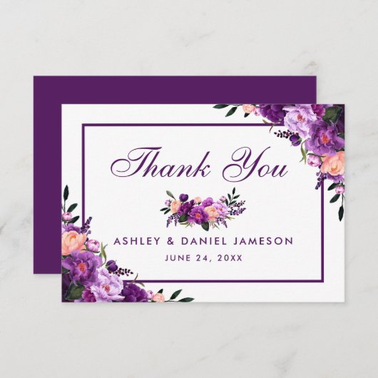 Ultra Violet Paarse Bloemen Bruiloft Dank u PSPF Bedankkaart (Voorkant / Achterkant)