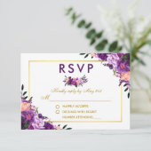 Ultra Violet Paarse Bloemen Goud RSVP Bruiloft (Staand voorkant)