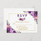Ultra Violet Paarse Bloemen Goud RSVP Bruiloft (Voorkant / Achterkant)