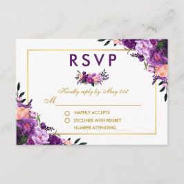 Ultra Violet Paarse Bloemen Goud RSVP Bruiloft P