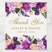 Ultra Violet Paarse Bloemen Gouden Bruiloft Wijn Etiket (Enkel label)