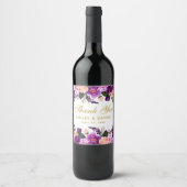 Ultra Violet Paarse Bloemen Gouden Bruiloft Wijn Etiket (Voorkant)