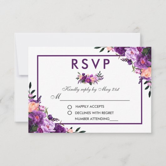 Ultra Violet Paarse Bloemen RSVP Bruiloft PF (Voorkant)