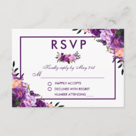 Ultra Violet Paarse Bloemen RSVP Bruiloft V Kaartje
