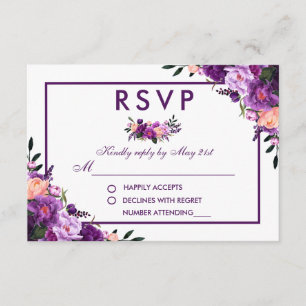 Ultra Violet Paarse Bloemen RSVP Bruiloft V Kaartje