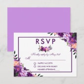 Ultra Violet Paarse Bloemen RSVP Bruiloft V Kaartje (Voorkant / Achterkant)